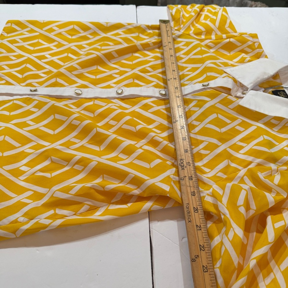 Bob Mackie Wearable Art Womens Small Yellow White Geometric Button Down Shirt - Picture 3 of 11